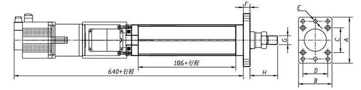 3噸直聯(lián)式電動(dòng)缸安裝外觀尺寸圖